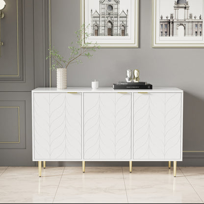 Dressoir – Ladekast – Opbergkast – Buffetkast – Kast – Modern Design – 127x45x75 cm – MDF Hout – Goudkleurige Accenten – Witte Afwerking – 6 Compartimenten – Afgeronde Hoeken