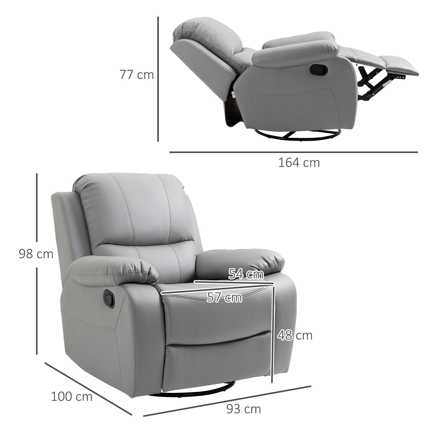 Relaxfauteuil – Relaxstoel – Zitzetel – Tv-stoel – Fauteuil Grijs – Verstelbare Rugleuning – Draaibare Voetensteun