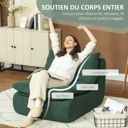 HOMCOM 1-Seater Lazy Sofa Floor Chair with Ultra-High Density Monobloc Foam, Lounge Chair for Living Room, Bedroom, and Office, 200 Kg Load Capacity, 82x103x75 cm, Green
