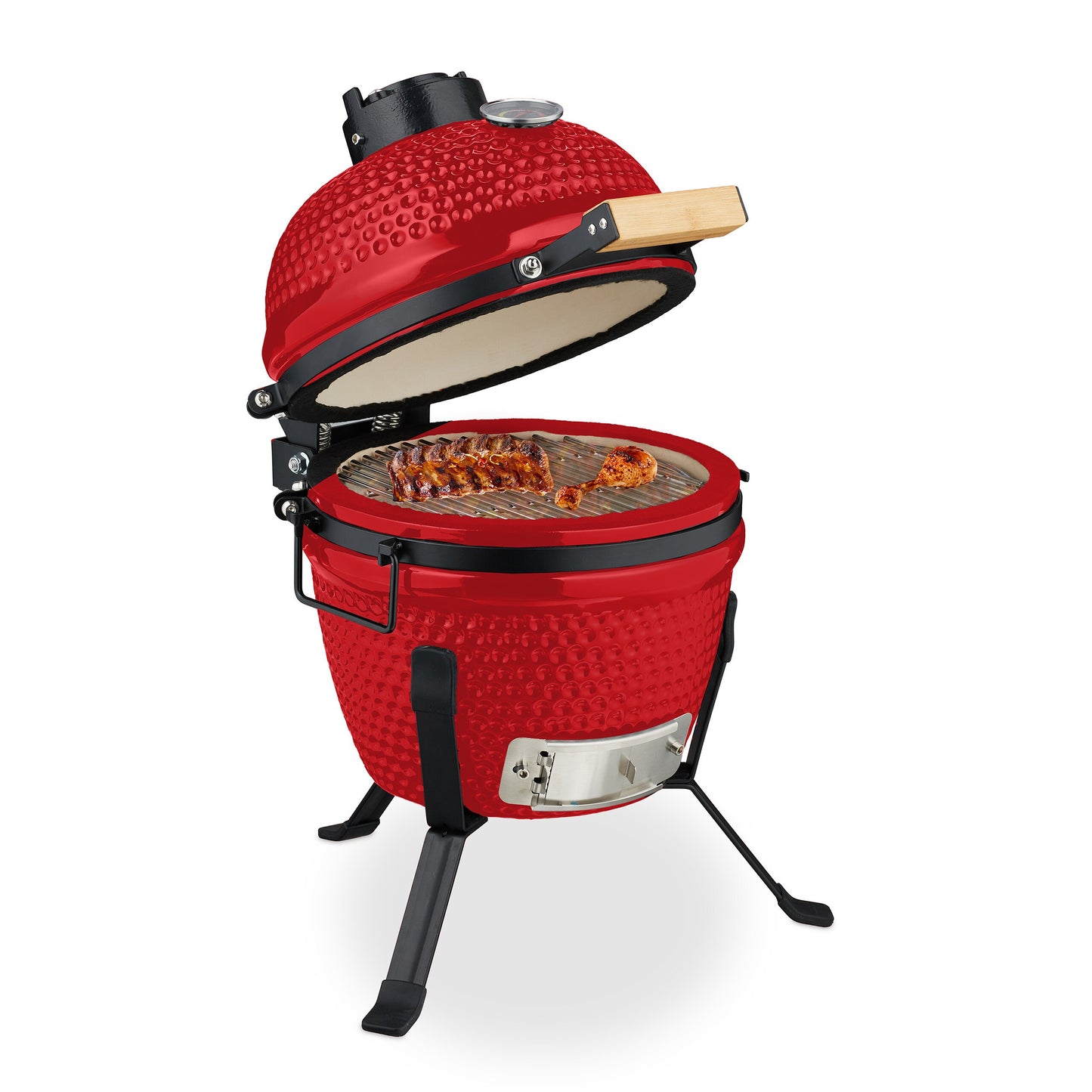 Kamado Grill – Barbecue – Keramische BBQ – Houtskoolbarbecue – Buitenkeuken – Groen – Ø 32 cm – Ingebouwde Thermometer – Energiezuinig Grillen