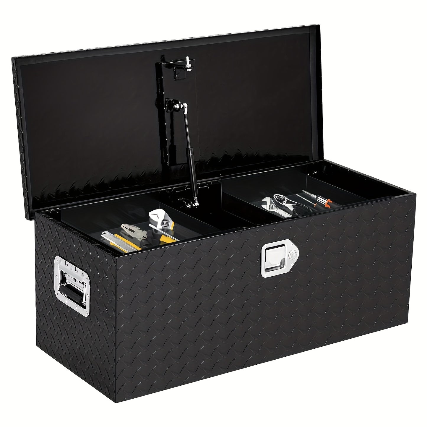 91.44cm Heavy Duty Aluminum Diamond Plated Tool Box - Waterproof Truck Bed & RV Trailer Storage Organizer with Lock & Keys, Side Handle, Spacious Square Design, Durable Metal Construction for Workshop, Construction Site, Vehi