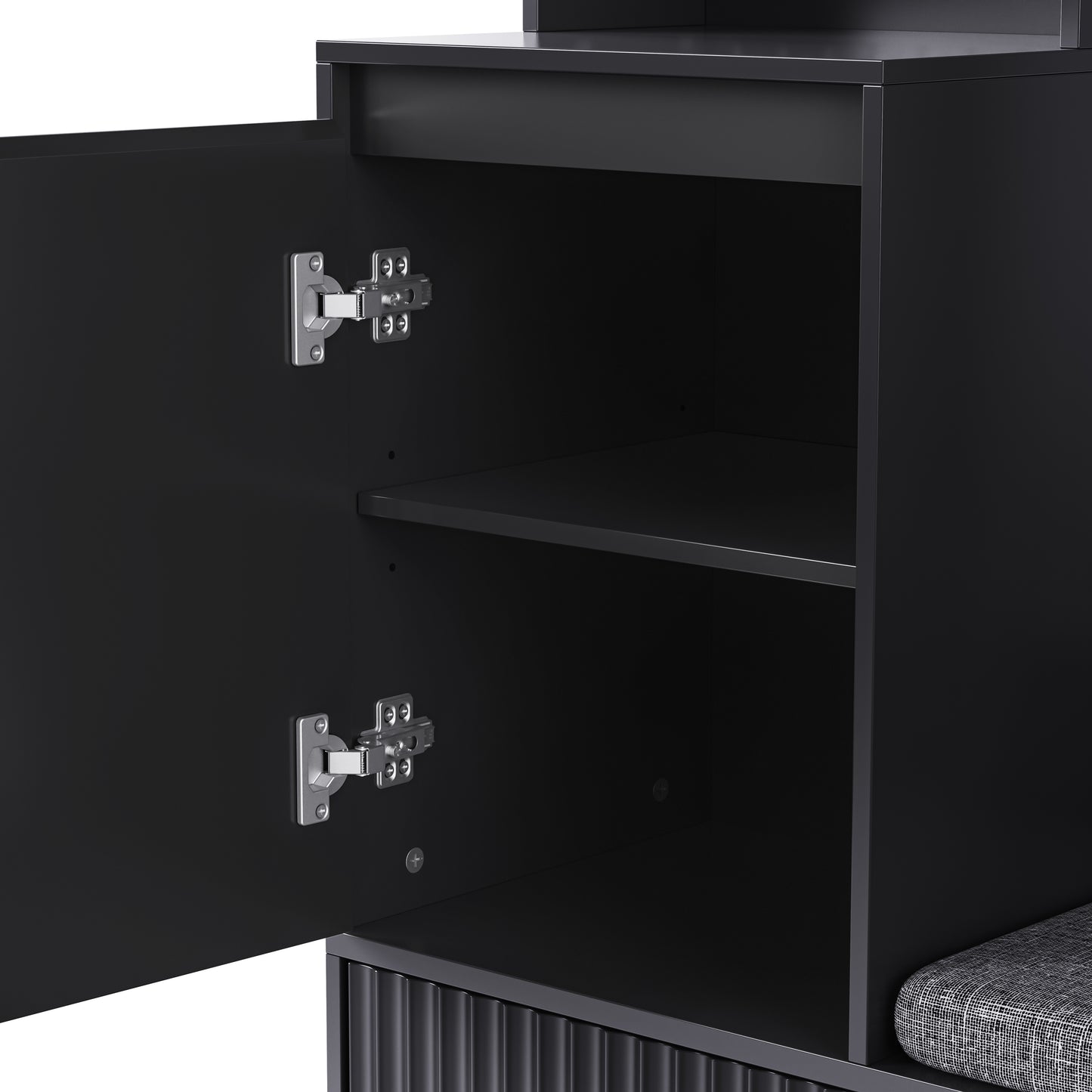 Halmeubel – Kapstok – Schoenenrek – Opbergkast – Zitbank – 6-in-1 Multifunctioneel – Mat Zwart MDF – 100x35x180 cm – Kantelbeveiliging