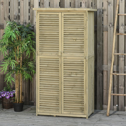 Tuinhuisje – Tuinkast – Tuinschuur – Gereedschapsschuur – Berging – Autoclave Behandeld Dennenhout – Waterdicht Bitumen Dak – 87x47x160 cm – Schuifdeuren – 2 Planken – Op Poten – Sand