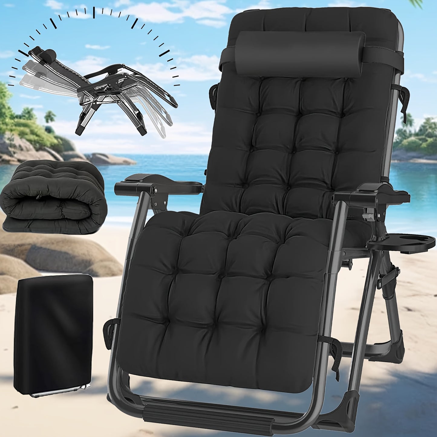 Folding deck chair with cushions, sun lounger for garden, terrace, beach and pool - Folding lounge chair with cushions, load capacity 200kg