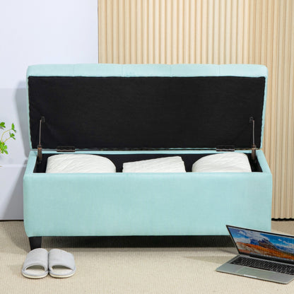 Opbergkist – Opbergbox – Opbergbank – Opbergstoel – Opbergmand – Groen Linnen-achtig Polyester – Stevig Rubberhout – 100 x 40 x 44 cm