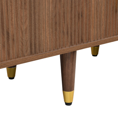 TV Lowboard – TV Meubel – TV Kast – TV Bank – Dressoir – Rieten Schuifdeur – Walnoot Afwerking – 175 cm Breed – MDF Material