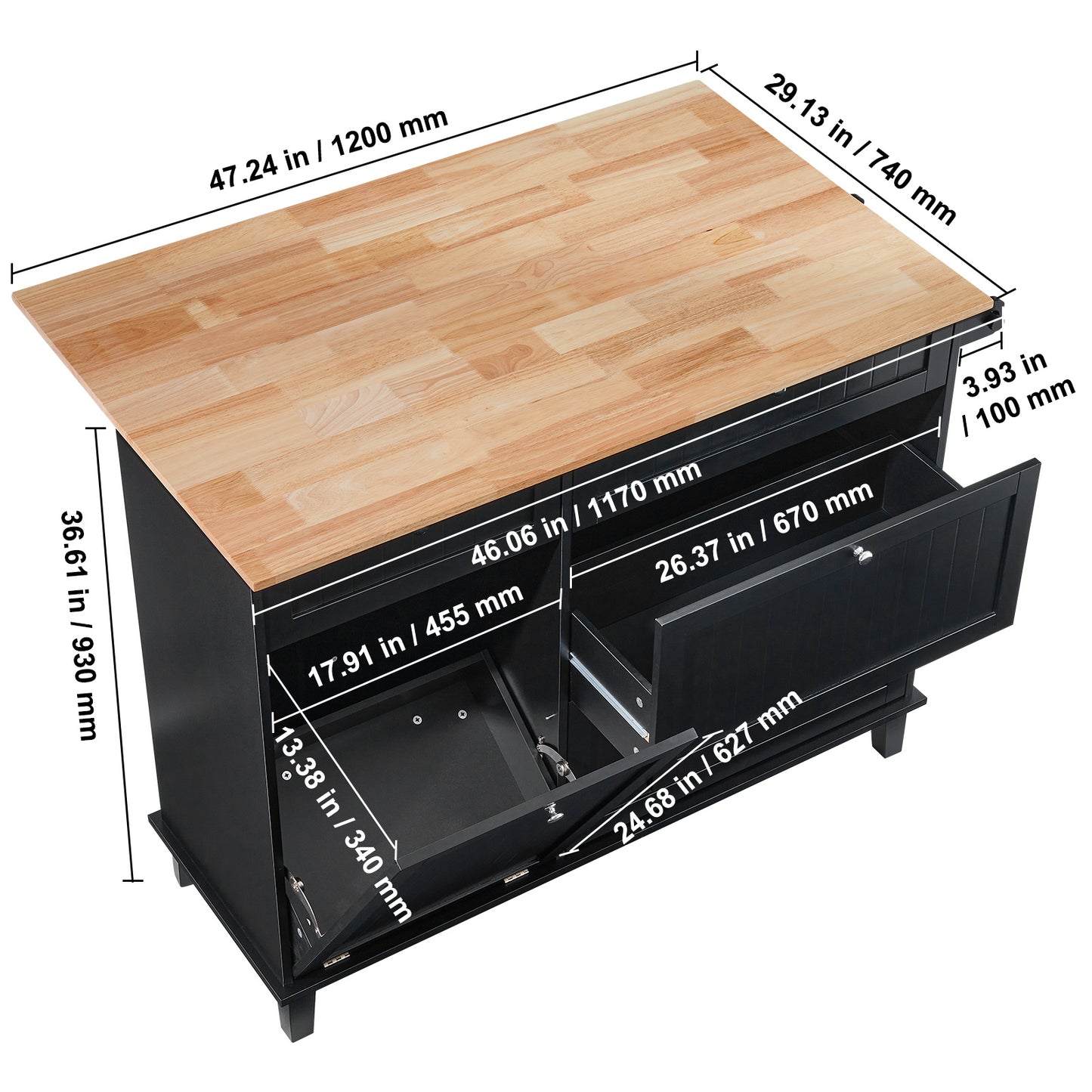 3-Laags Opberglade – Buitenkeukenlade – BBQ Lade – Outdoor Keukenkast – RVS Opberglade – Weerbestendig Roestvrij Staal – 45x58x52 cm – Geluidsarme Schuifrails