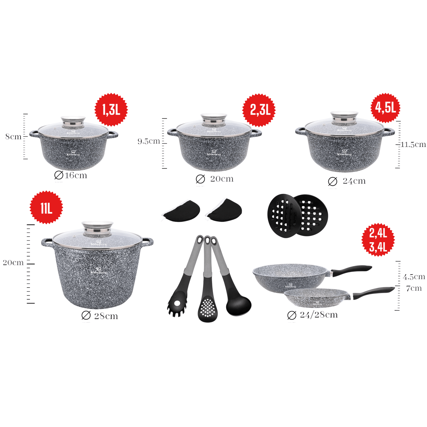 17-delige Kookset – Pannenset – Kookgerei – Keukenset – Inductiepan – Aluminium – Keramische Antiaanbaklaag – Ovenbestendig Tot 230°C