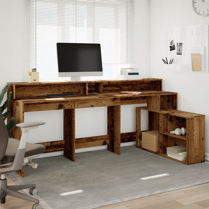 Laptoptablet – Bureau – Werkplek – Laptoptafel – Schrijftafel – Oud Hout – Verstelbare RGB LED-Verlichting