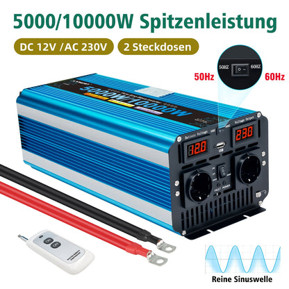 Zuivere Sinusgolf Omvormer – Stroomomzetter – Converter – Inverter – Spanningsomzetter – 12V 5000W – 10000W Piekvermogen – Afstandsbediening & LED-Display