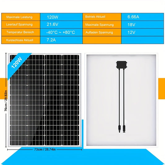 Zonnepaneel – Solar Module – Solar Panel – Photovoltaïsch Paneel – Zonne-energie – 120W Vermogen – Monokristallijn Silicium – 12V Uitgang