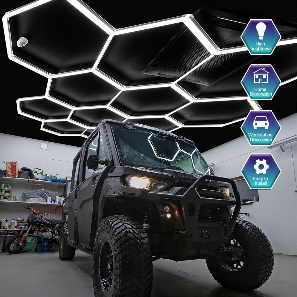 Hexagon LED Garagelamp – Honingraat LED Licht – Hexagon Werkplaatsverlichting – LED Buislamp – Plafondlamp Workshop – Hoge Energie-efficiëntie – Helder Koel Wit Licht