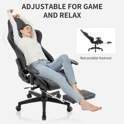 Gamingstoel – Gamestoel – Gaming Chair – Bureaustoel – Game Stoel – Verstelbare Rugleuning – Draaibaar – Ergonomisch – Met Nekkussen & Lendensteun – Zwart