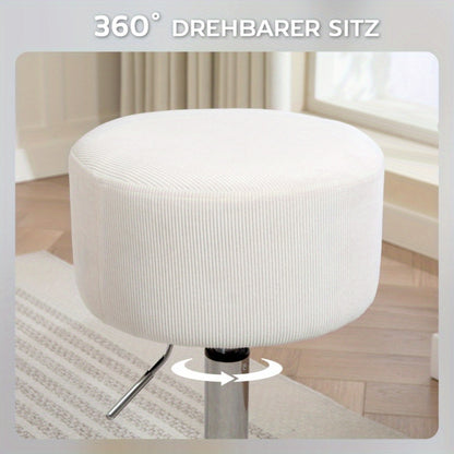 Barstoel – Barkruk – Barstoel Kruk – Keukenstoel – Barstoel Met Voetensteun – Verstelbaar 52-66 cm – 360° Draaibaar Corduroy Wit