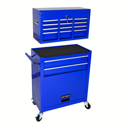 Gereedschapskist – Gereedschapskoffer – Werkplaatswagen – Toolbox – Mobiele Werkplaatswagen – Roestvrij Staal – 8 Laden met Haken
