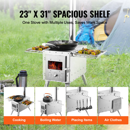 Houtkachel – Tentkachel – Campingkachel – Buitenoven – Vuurkachel – Roestvrij Staal – Ruime 3000in³ Vuurkamer – Inclusief Schoorsteenpijpen & Accessoires