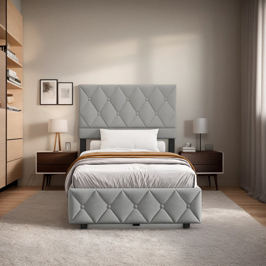 Bedboxspring – Boxspringbed – Gestoffeerd Bed – Tweepersoonsbed – Boxspringbed Met Opbergruimte – 180x200 cm – Hydraulische Lift – Luxe Lichtgrijze Velvet