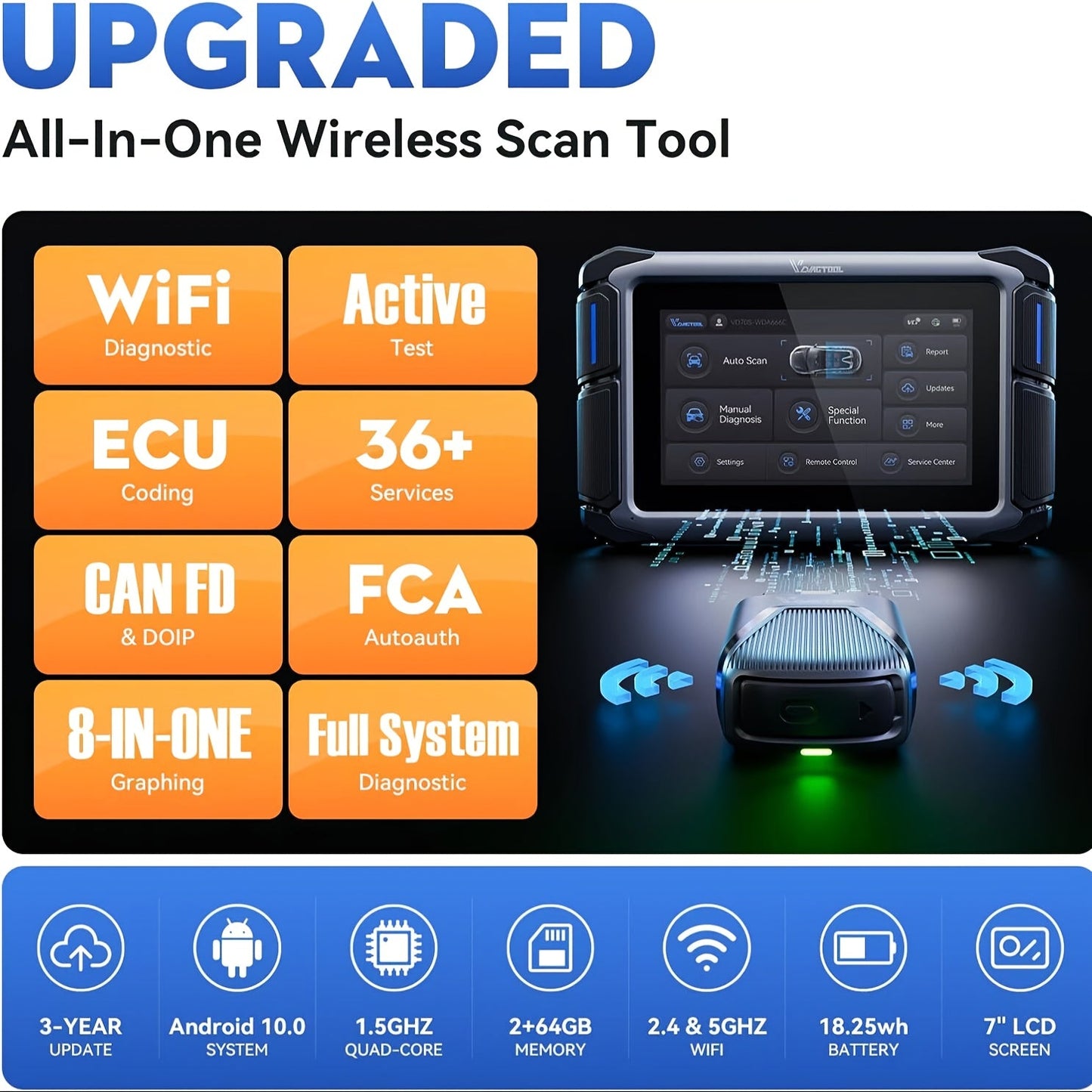 OBD2 Diagnose Tool – Autoscanner – Foutcode Lezer – Voertuigscanner – Wi-Fi Scanner – Draadloze Verbinding tot 100m – 36+ Onderhoudsfuncties & ECU Codering