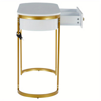 Hoge Bijzettafel – Sidetable – Bijzettafel – Opbergtafel – ConsolTafel – Wit Hoogglans Met Gouden Accenten – 100x40x76 cm – 2 Opbergrekken