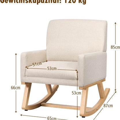 Schommelstoel – Relaxstoel – Schommelstoel Bekleed – Houten Schommelstoel – Wiegstoel – Massief Hout – Ergonomisch Ontwerp – Comfortabele Zitting