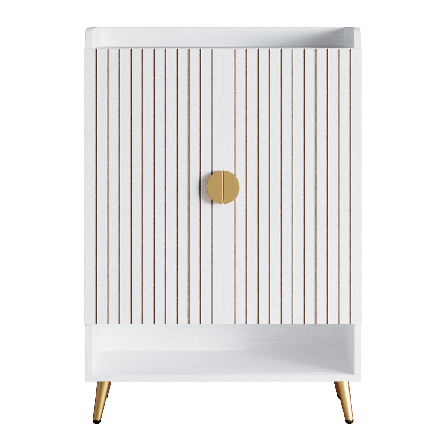 Schoenenkast – Schoenenrek – Schoenopberger – Schoenentoren – Schoenenkast – 6-laags met deuren – Verstelbare planken – Wit met gouden accenten