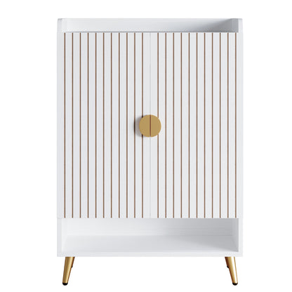 Schoenenkast – Schoenenrek – Schoenopberger – Schoenentoren – Schoenenkast – 6-laags met deuren – Verstelbare planken – Wit met gouden accenten