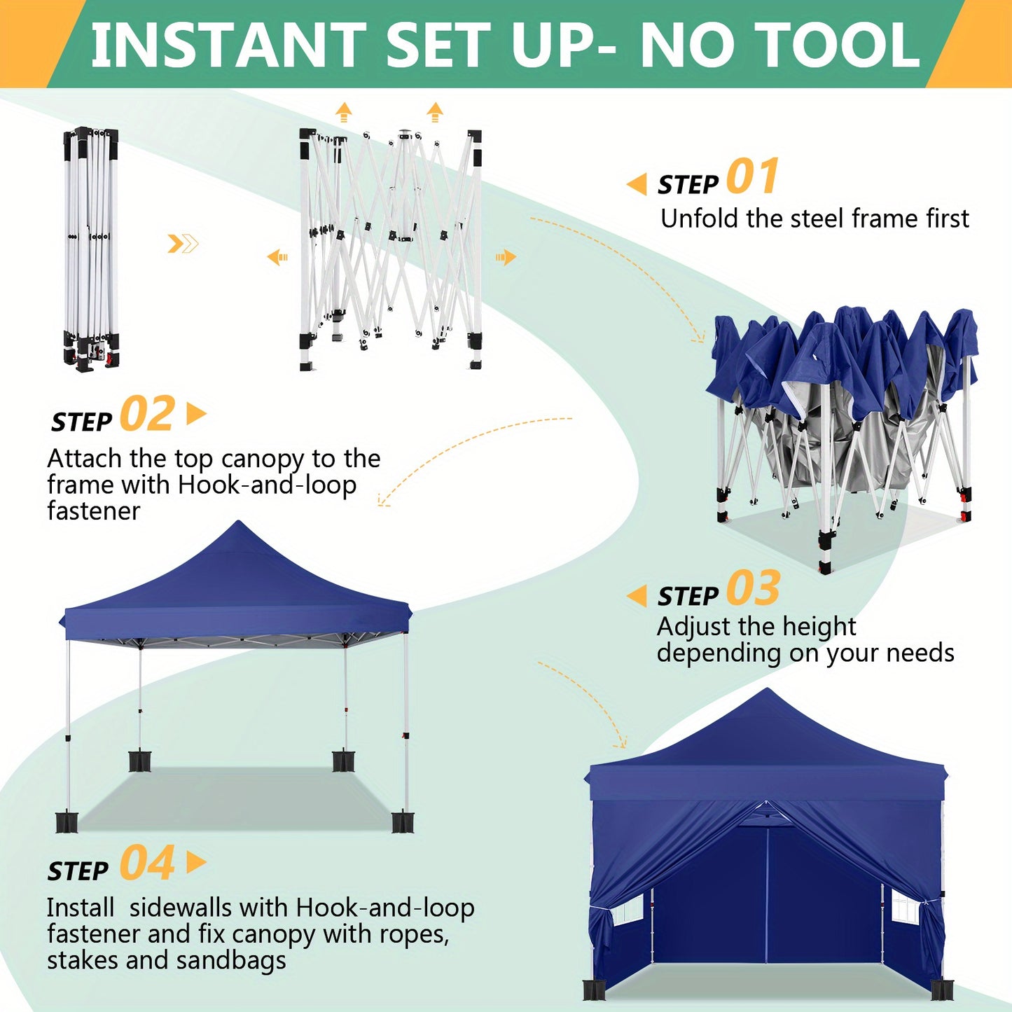 3.05x3.05meter Pop-Up Tent With 4 Removable Sidewalls, Awning With 4 Sandbags, UPF 50+, With Clear Windows, Pop-Up Canopy Tent, Easy To Set Up, With Carrying Storage Bag For Parties, Trade Shows, Sporting Events, Disaster Rel