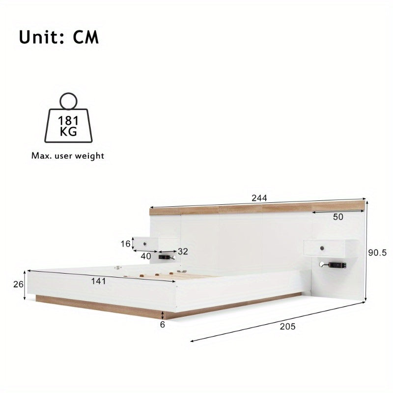 Beddenpakket – Slaapkamer Set – Tweepersoonsbed – Bedframe – Nachtkastjes – Sonoma Eiken & Wit Mat – Afmeting 140x200 cm – Volledig Gemonteerd
