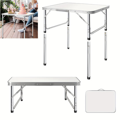 Verstelbare Vouwbare Camping - Picknicktafel – Lichtgewicht Aluminium Frame met Houten Blad – Ruimtebesparend Werk- of Eettafel voor Balkon, Tuin of Kleine Keuken