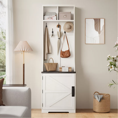 Kapstok – Halmeubel – Garderoberek – Schoenenrek – Zitbank – Wit Hardhout – Vrijstaand – 4 Haakjes – Opberglade – Compact Design