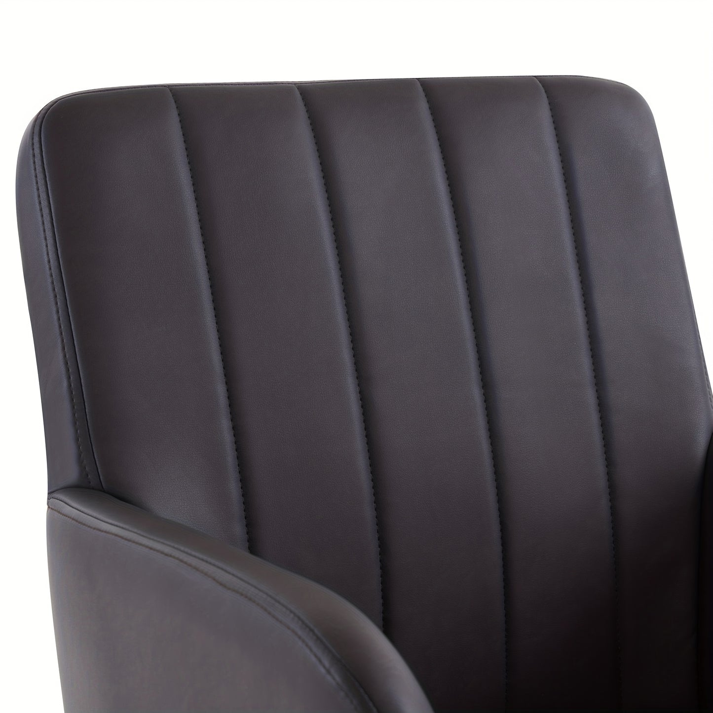 Two Piece Dining Chair, Vertical Stripe Design, Armchair with Serrated Metal Legs, Lounge Chair, Living Room Chair, Suitable for Bedroom, Study And Desk, Faux Leather, Black, Bedroom Seating, Study Chair, Sleek Lounge Chair,