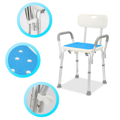 Shower Chair with Armrests and Backrest, Shower Stool for Elderly, Removable Shower Chair, Height Adjustable Shower Seat, 41-53.5 cm, Load 136 kg, with Rubber Anti-Slip Cover, Shower Stool, Anti-Slip Stool, Suitable for Elder