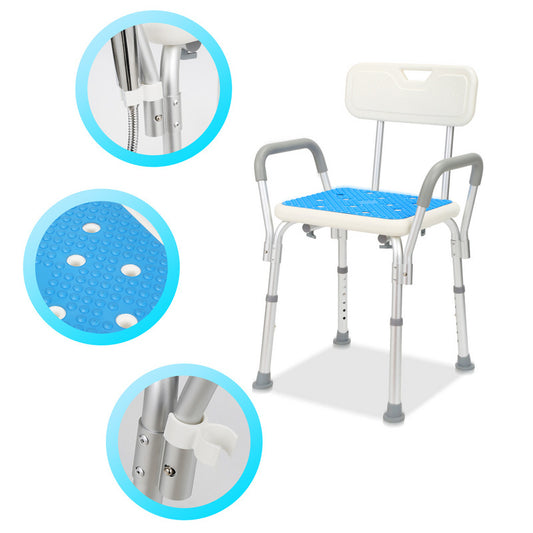 Shower Chair with Armrests and Backrest, Shower Stool for Elderly, Removable Shower Chair, Height Adjustable Shower Seat, 41-53.5 cm, Load 136 kg, with Rubber Anti-Slip Cover, Shower Stool, Anti-Slip Stool, Suitable for Elder
