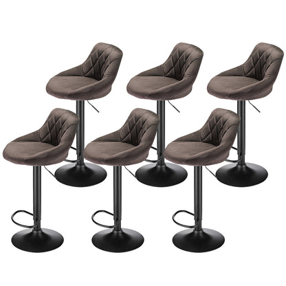 Velvet Bar Stools, Kitchen Bar Stools, Set of 6, Adjustable Height, 360-Degree Swivel, with Metal Footrest, Non-Slip Base
