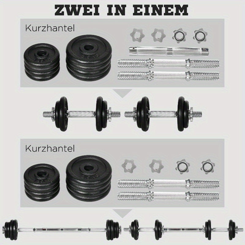 Adjustable Dumbbell Set – Verstelbare Halterset – Dumbbells – Barbell – Gewichtenset – 20kg Zwaar – Roestvrijstalen Stang – Anti-Slip – Duurzaam Gietijzer – Voor Thuis Fitness