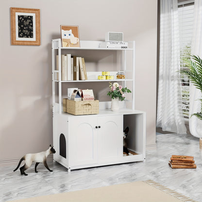 Kattenbakmeubel – Kattenbak Kast – Kattenhuis – Kattenbakkast – Kattenbak Ombouw – Wit Houten Meubel – Ruim Met Ventilatiesysteem – Compact En Makkelijk Schoon Te Maken