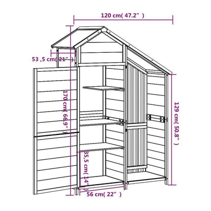 Tuinhuisje – Berging – Tuinschuur – Buitenopslag – Tuinkast – Massief Grenenhout – Stalen Frame – Koperen Dak – 120x53,5x170 cm – 3 Legplanken – Schuifdeur – Robuust & Rustiek