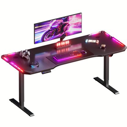Elektrisch Verstelbaar Bureau – Zit-Sta Bureau – Gaming Bureau – Thuiswerk Bureau – Computer Bureau – 119 cm Carbon Fiber Blad – RGB Verlichting Met Afstandsbediening