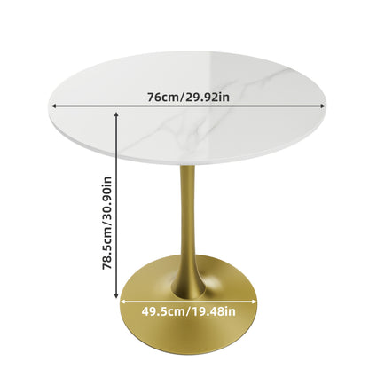 Modern Round Dining Table with Sintered Stone Top & Golden Metal Legs - 78cm Height, Scratch & Heat-Resistant Surface, Seats 2-4 People, Luxury Marble-Like Table for Home, Restaurant, Cafe, Hotel - Easy Assembly, No Wood/Main