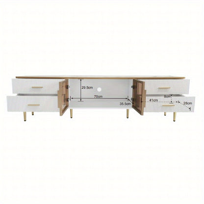 TV Meubel – Lowboard – Entertainmentkast – Sideboard – Dressoir – 4 Lades – Bruin Gehard Glas – 170 cm Hoogte – Marmerlook & Gouden Handvaten