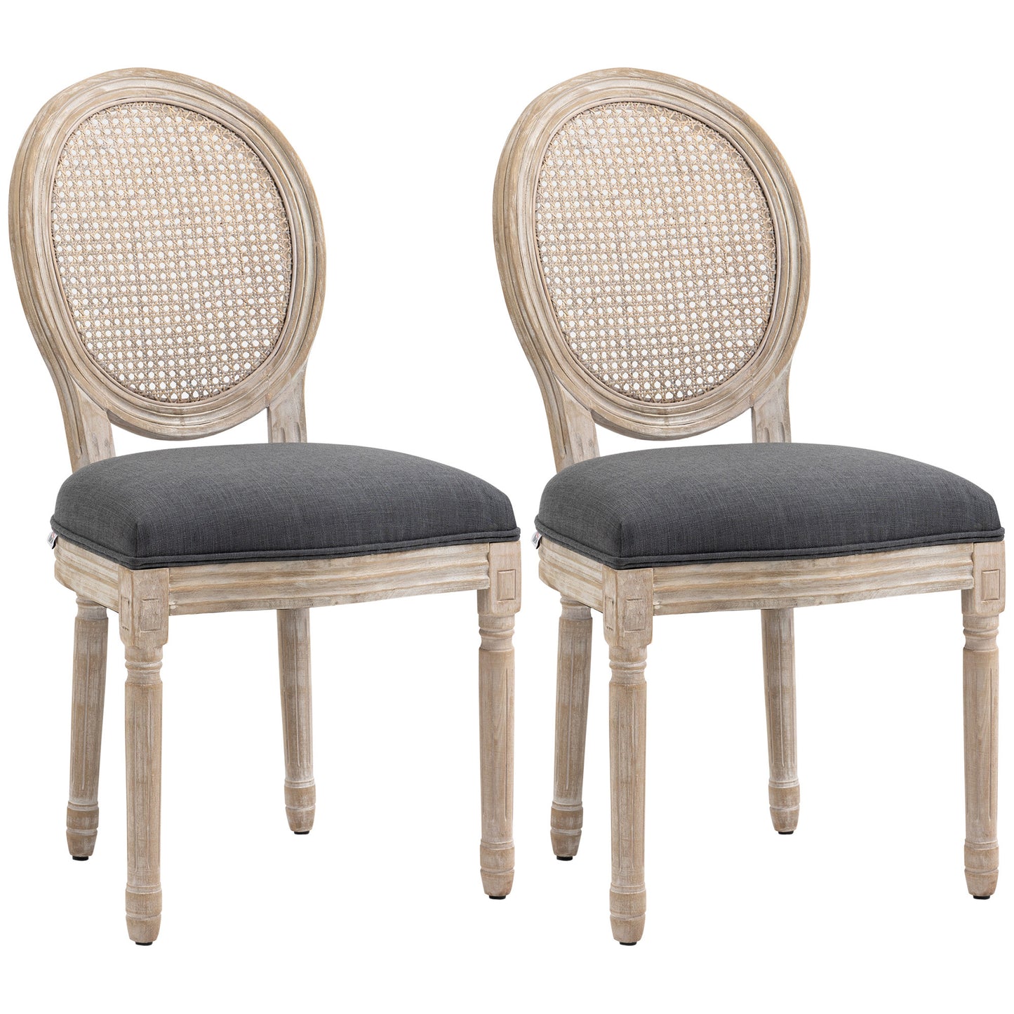 Eetkamerstoelen – Keukenstoelen – Stoelenset – Rattan Stoelen – Linnen Stoelen – Grijs – Comfortabele Bekleding – Massief Houten Poten