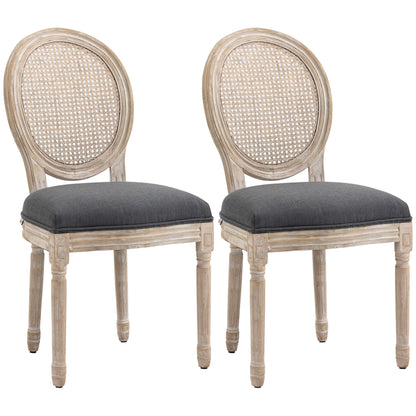 Eetkamerstoelen – Keukenstoelen – Stoelenset – Rattan Stoelen – Linnen Stoelen – Grijs – Comfortabele Bekleding – Massief Houten Poten