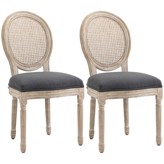 Eetkamerstoelen – Keukenstoelen – Stoelenset – Rattan Stoelen – Linnen Stoelen – Grijs – Comfortabele Bekleding – Massief Houten Poten