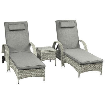 Sonnenliege Gartenliege Tisch 3Er-Set Gartenmöbel, Polyrattan+Metall Grau