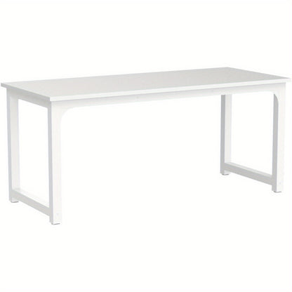 63-Inch Executive Desk, Large Office Computer Workstation with Thicken Frame in White for Home Office