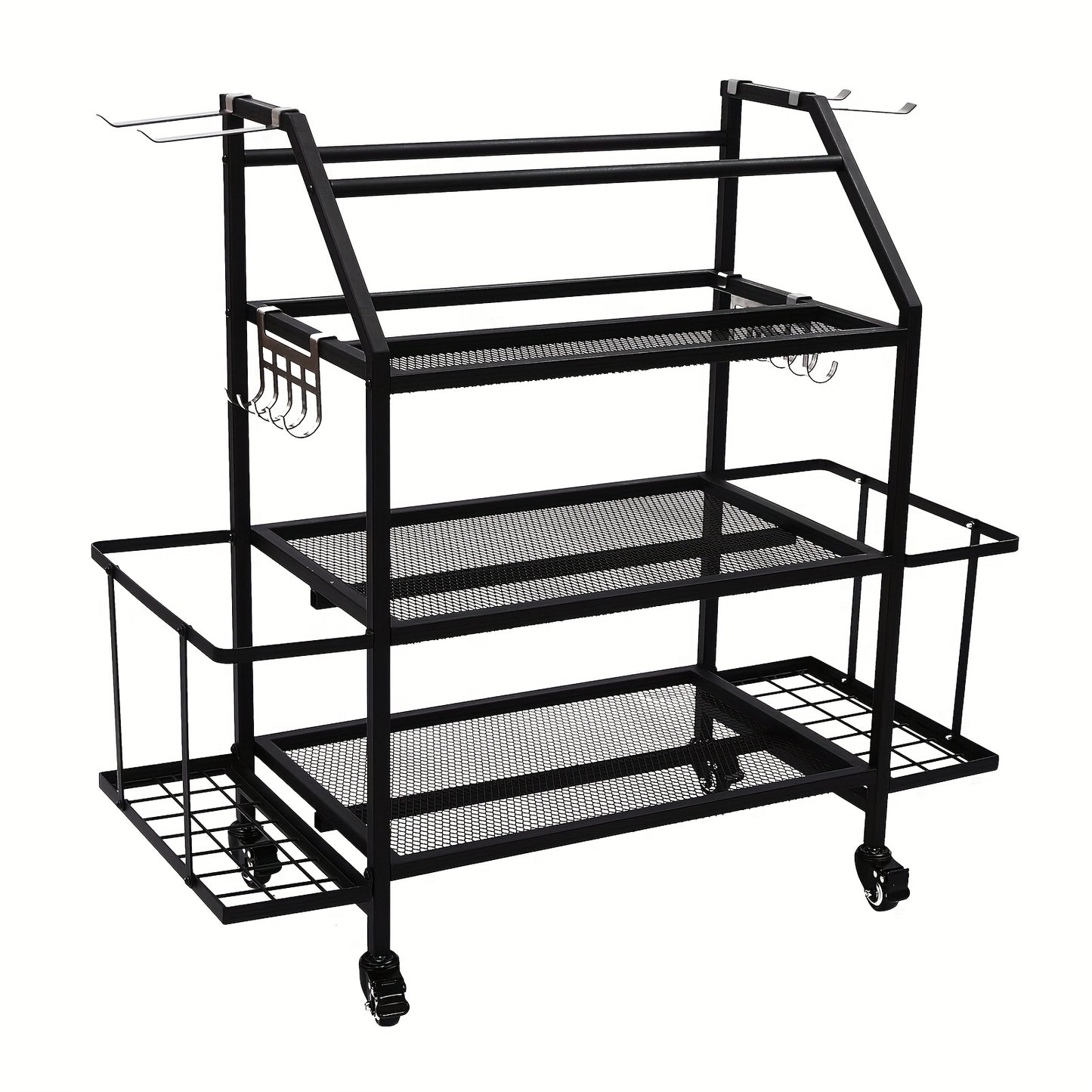 Dumbbellrek – Halterrek – Fitnessrek – Gewichtenrek – Home Gym Organizer – Stalen 3-Laags Rek Met 4 Wielen – Zijhaken Voor Springtouwen en Handdoeken