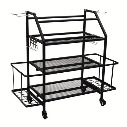 Dumbbellrek – Halterrek – Fitnessrek – Gewichtenrek – Home Gym Organizer – Stalen 3-Laags Rek Met 4 Wielen – Zijhaken Voor Springtouwen en Handdoeken