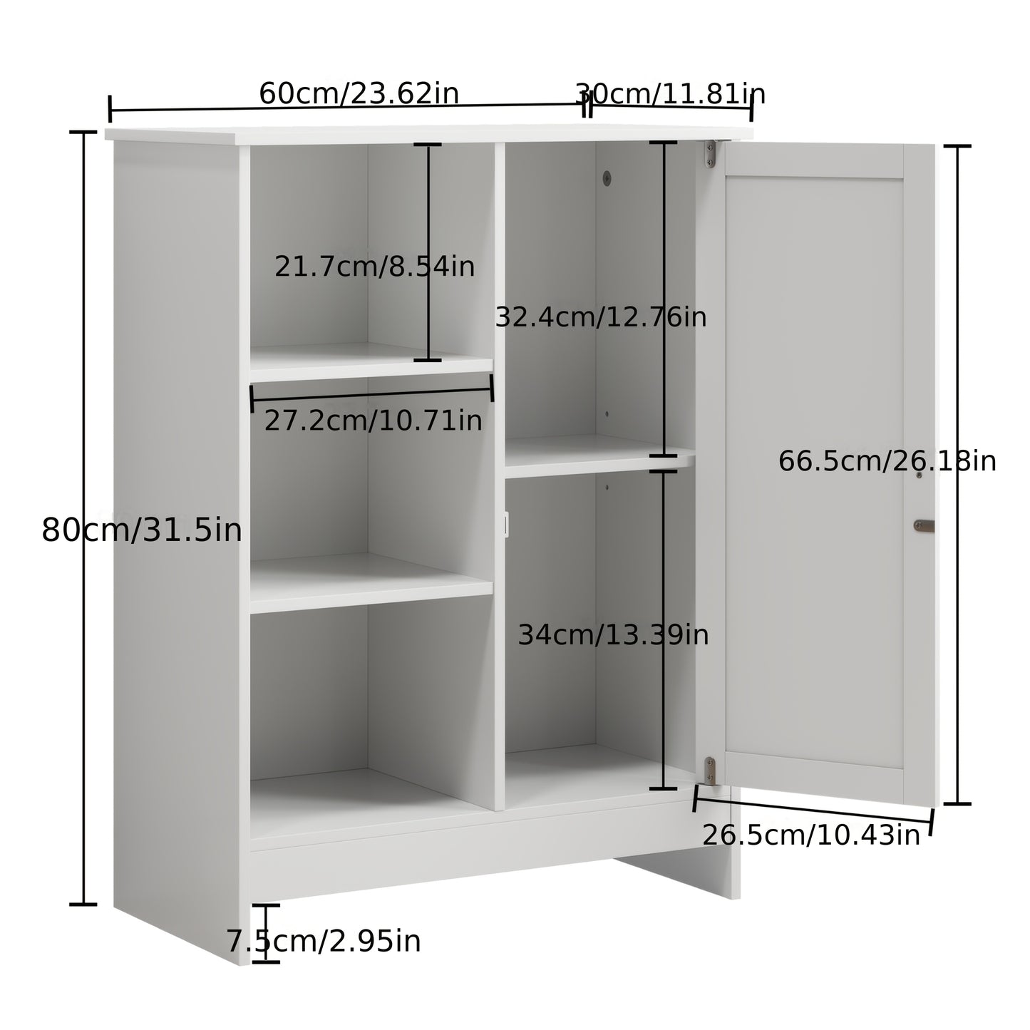 Opbergkast – Opbergmeubel – Kast – Opbergrek – Opbergkastje – Bamboe – Wit – Vrijstaand – Verstelbare Planken – 60x30x80 cm – Duurzaam – Montagevrij