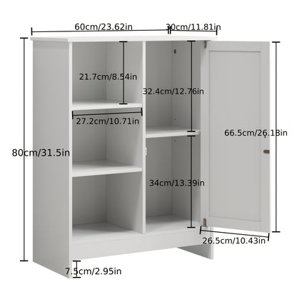 Opbergkast – Opbergmeubel – Kast – Opbergrek – Opbergkastje – Bamboe – Wit – Vrijstaand – Verstelbare Planken – 60x30x80 cm – Duurzaam – Montagevrij