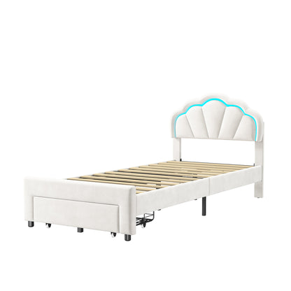 Eenpersoonsbed – Stabiel Bed – Opbergbed – Slaapbank – Bed met Lade – 140x200 cm – Velvet Bekleding & Ruime Lade
